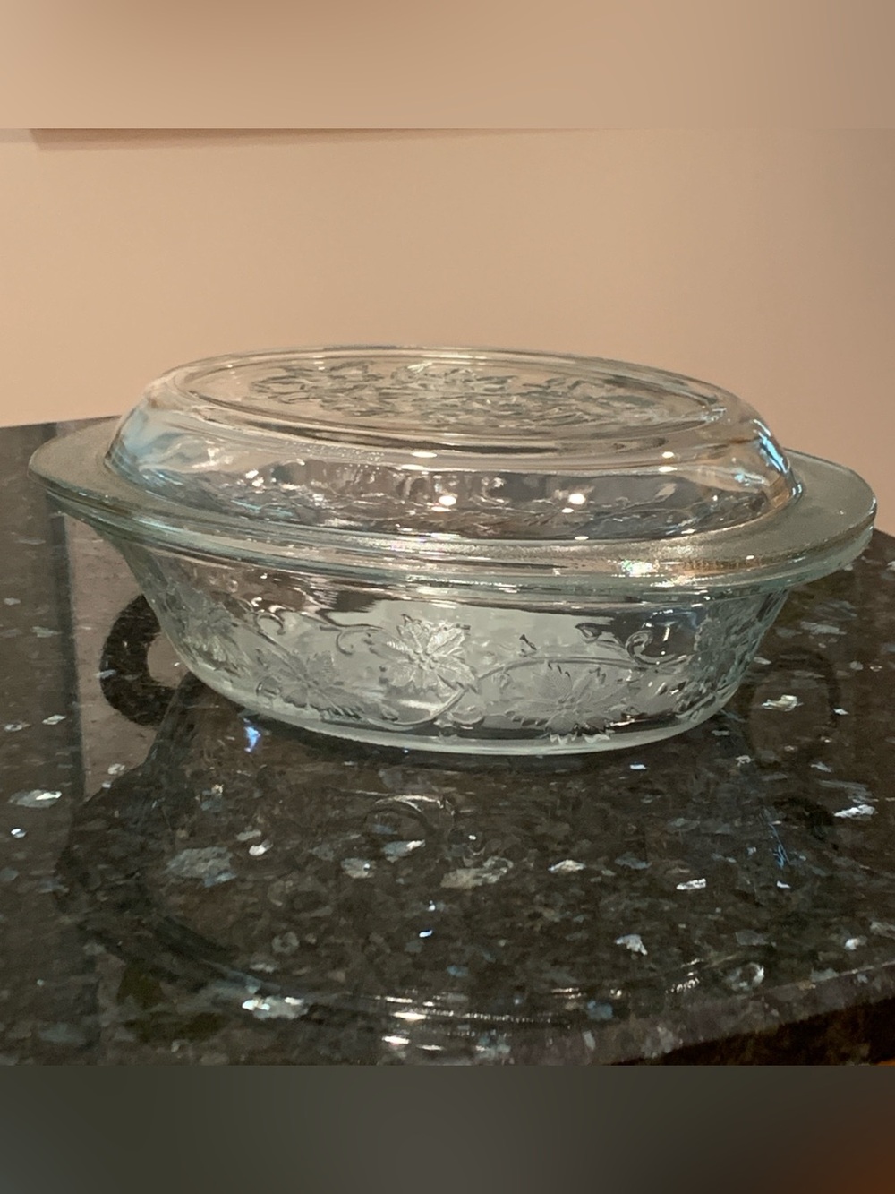 Vintage Princess House Fantasia Oval Casserole Dish Bowl w/ Lid Clear Floral Lid